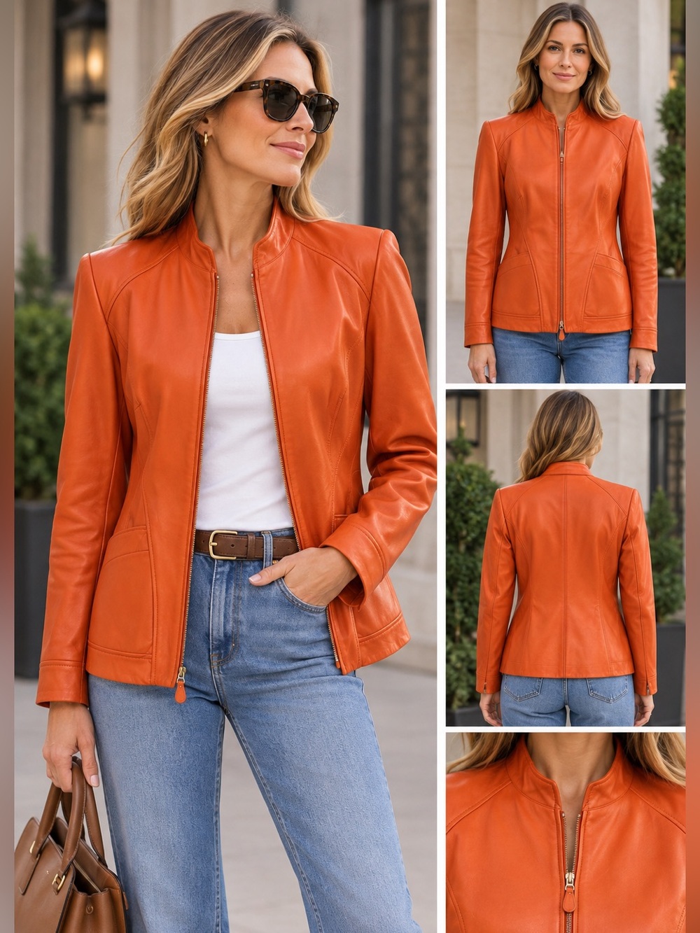 Vintage Escada Orange Lambskin Leather Jacket | Size 42